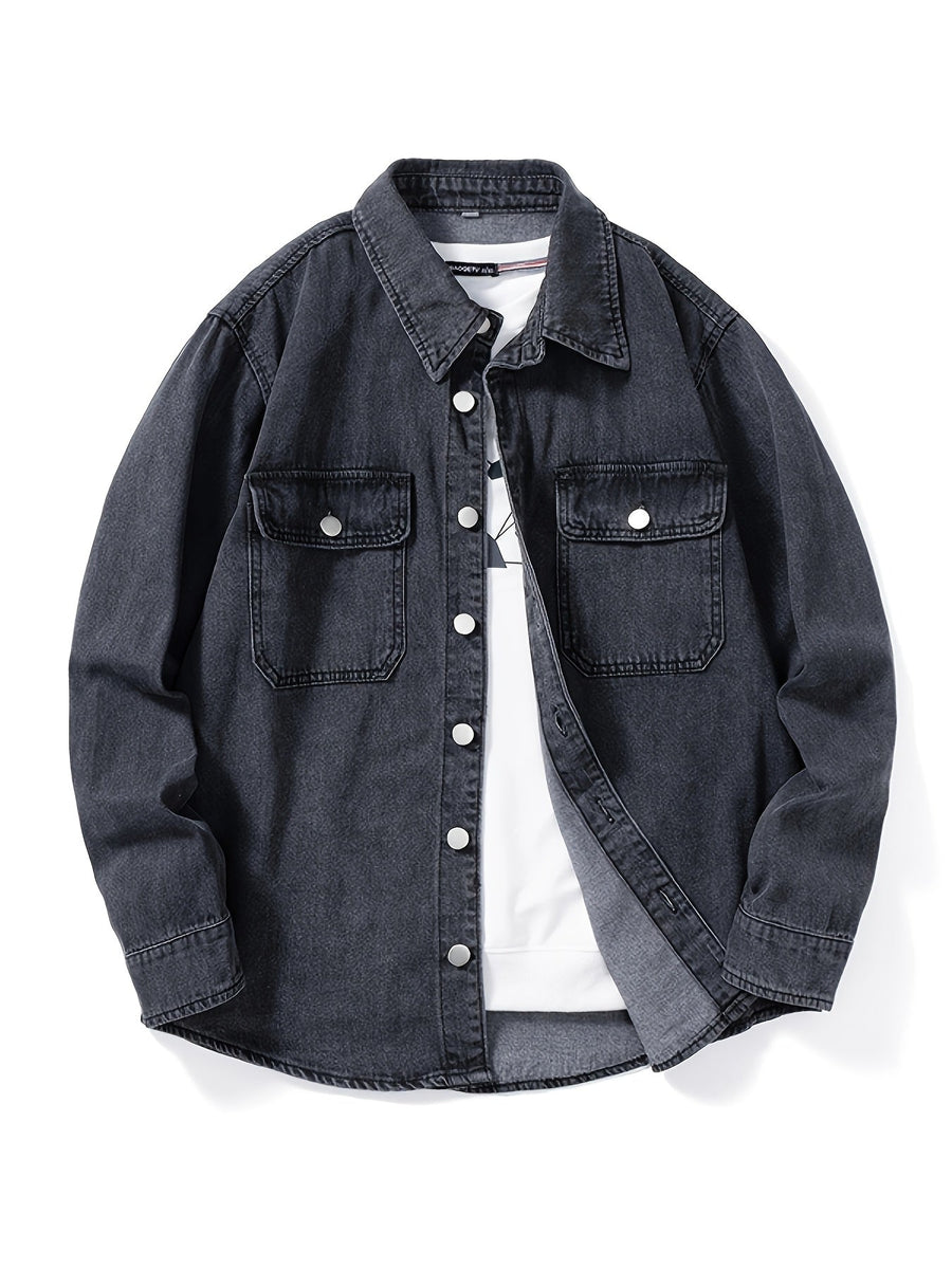 Surchemise Homme Décontractée en Jean à Manches Longues et Poches Poitrine
