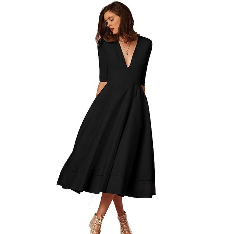 Elegantes Damen-Midikleid im Vintage-Stil mit halblangen Ärmeln für Hochzeit oder Abendveranstaltung