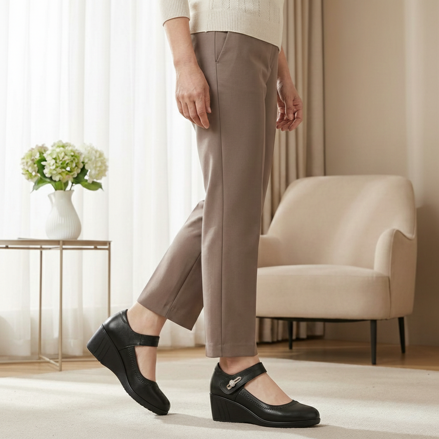 Chaussures compensées Mary Jane à bride, couleur unie