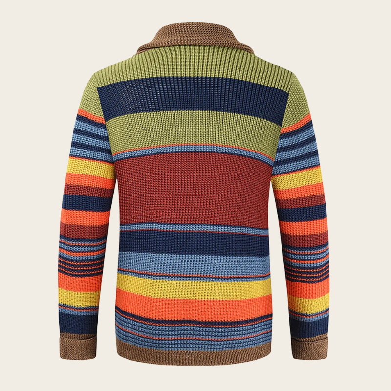 Cardigan pour Homme en Maille Rayée Col Châle à Boutons