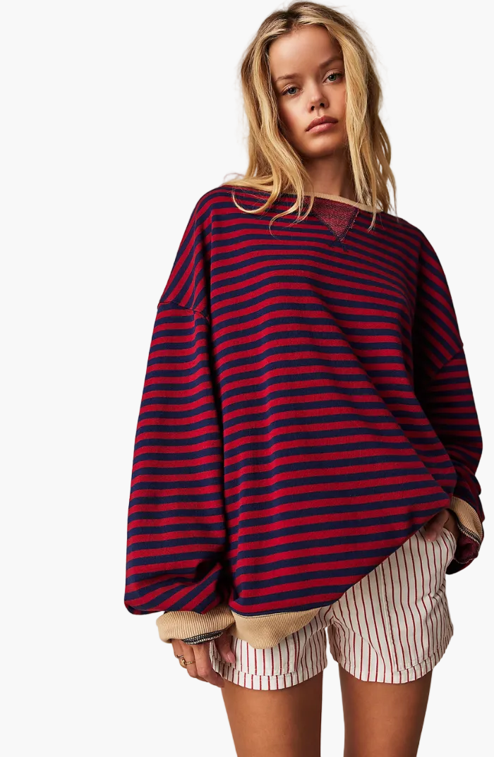 Loose striped pullover for women - Trendy city fashion