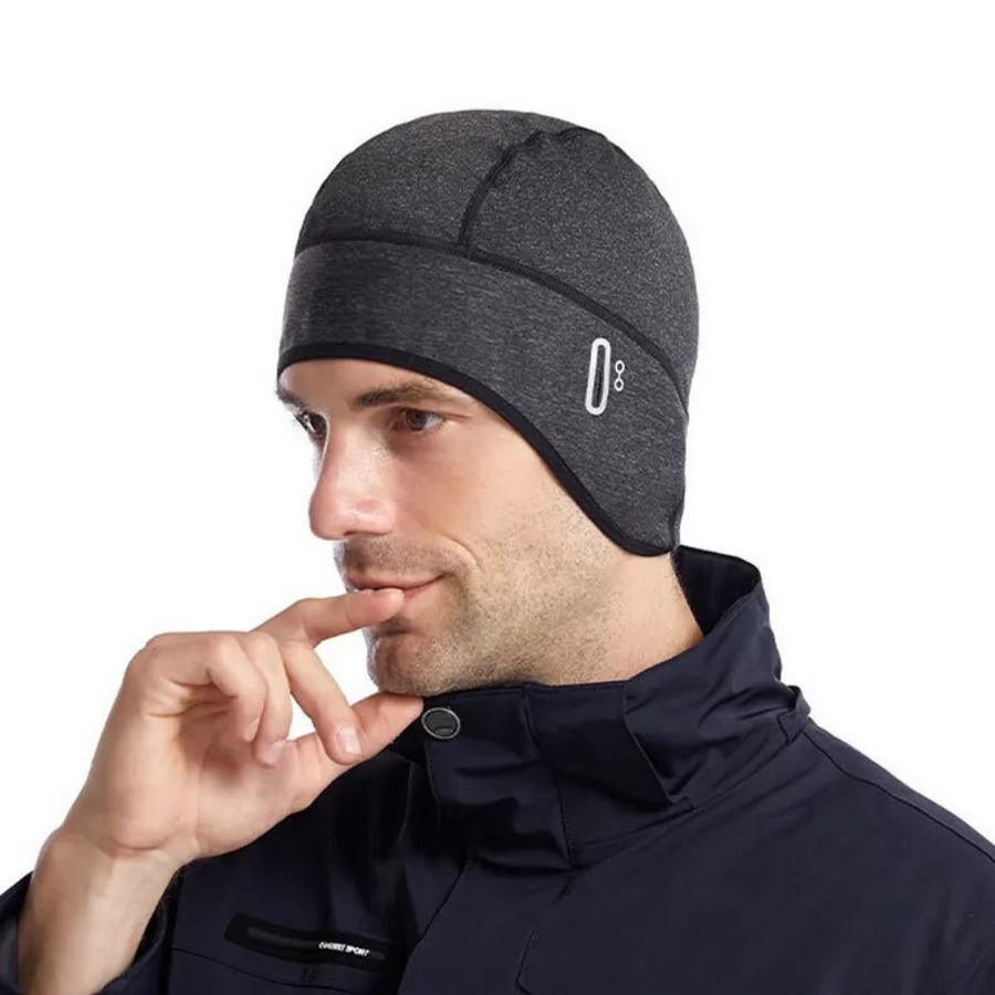 Gorro de ciclismo/deportivo forrado de forro polar con orejeras - Gris jaspeado