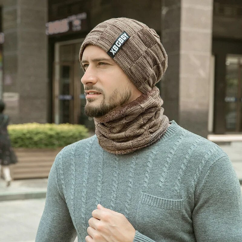 Lined Knitted Beanie and Neck Warmer, Burgundy