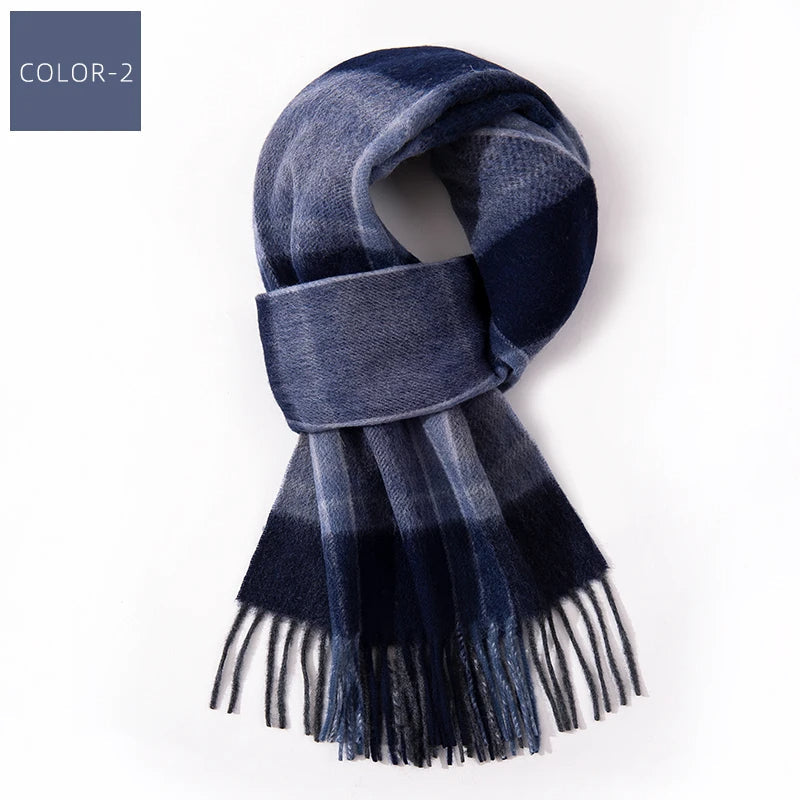 Soft Winter Scarf with Multicolored Checks and Fringes