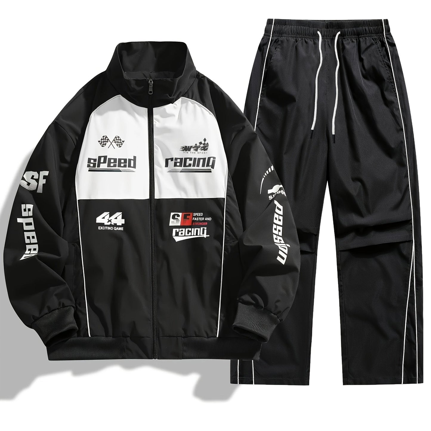 Ensemble de Survêtement Homme Style Racing Col Montant Fermeture Éclair