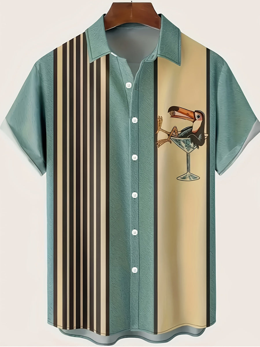 Men's casual tropical style beach shirt with toucan pattern – perfect for summer and vacation