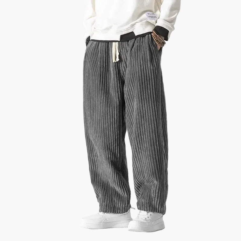 Herrbyxor med lös passform i streetwear-stil med ribbad design för fritid eller avkoppling