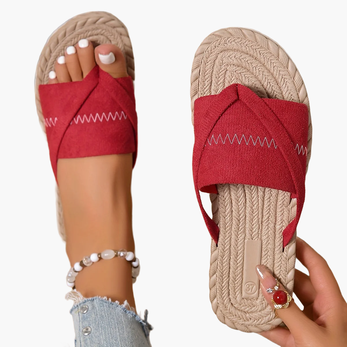Avslappnade slip-on sandaler för kvinnor i preppy stil för sommaren