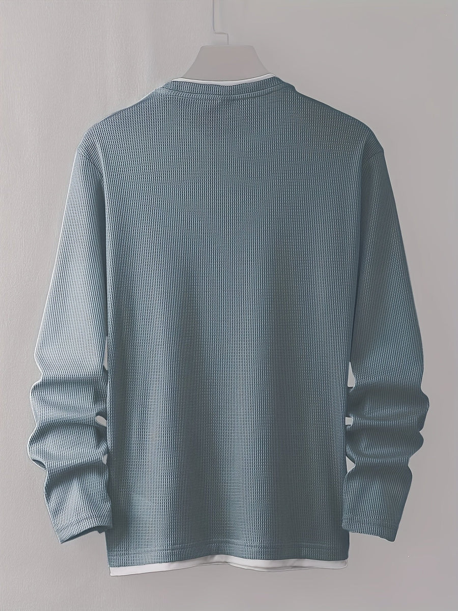 Herenpullover met textuur en reliëf, lange mouwen, smileyprint en ronde hals