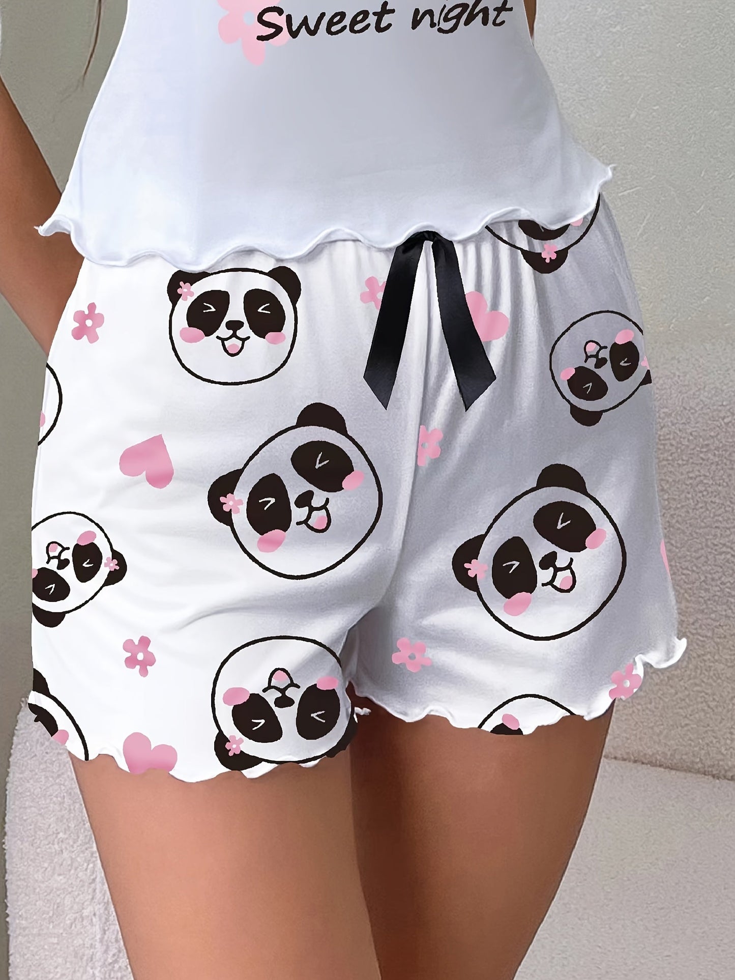 Short de pyjama décontracté pour femme avec motif panda kawaii, idéal pour la nuit et la détente