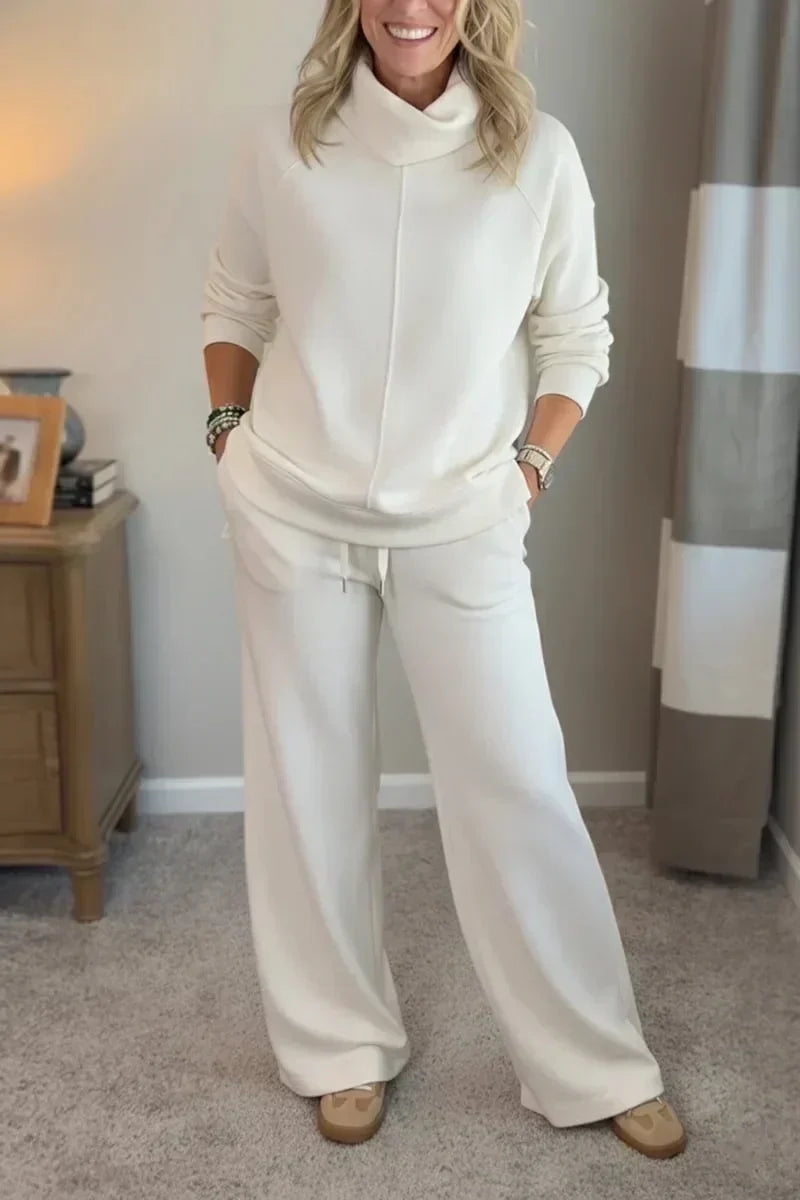 Dameset met sweater met opstaande kraag & comfortabele wijde broek