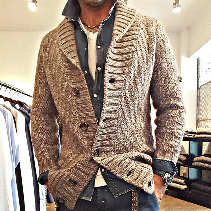 Gilet Cardigan à Col Châle Style Vintage pour Homme - Élégance Décontractée et Polyvalente