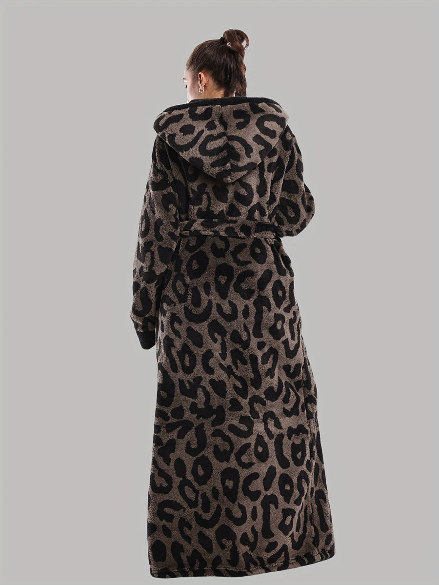 Robe de Chambre Femme Longue à Capuche Motif Léopard
