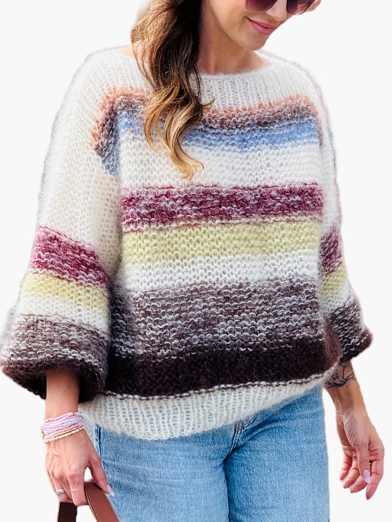 Elegant striped women's sweater casual style for autumn/winter
