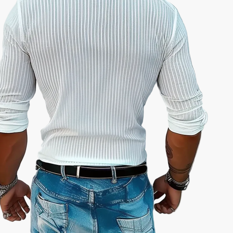 Chemise Homme Élégante à Rayures Style Décontracté Chic – Manches Longues et Col à Revers