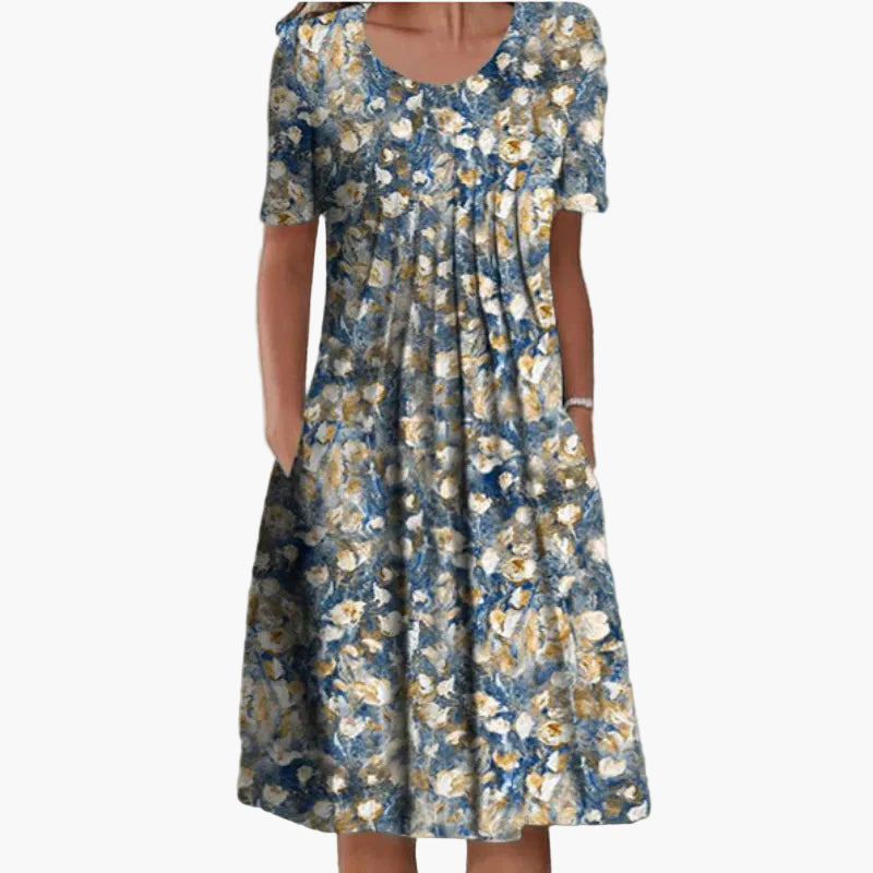 Robe d'été femme à manches courtes, style décontracté, imprimé fleuri, idéale pour les journées ensoleillées