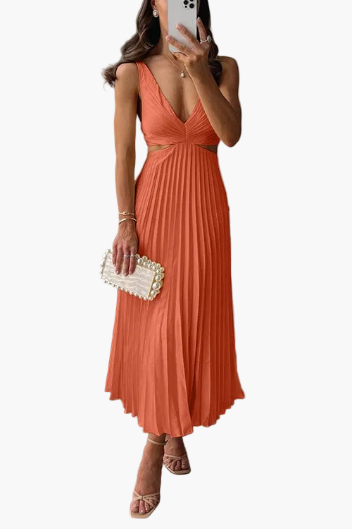 Vestido Midi Plisado Elegante para Mujer – Estilo Chic y Versátil para Noche y Evento