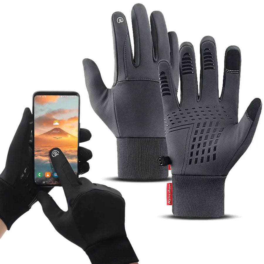 Durable solid-color touchscreen sports gloves with grip and elastic cuffs