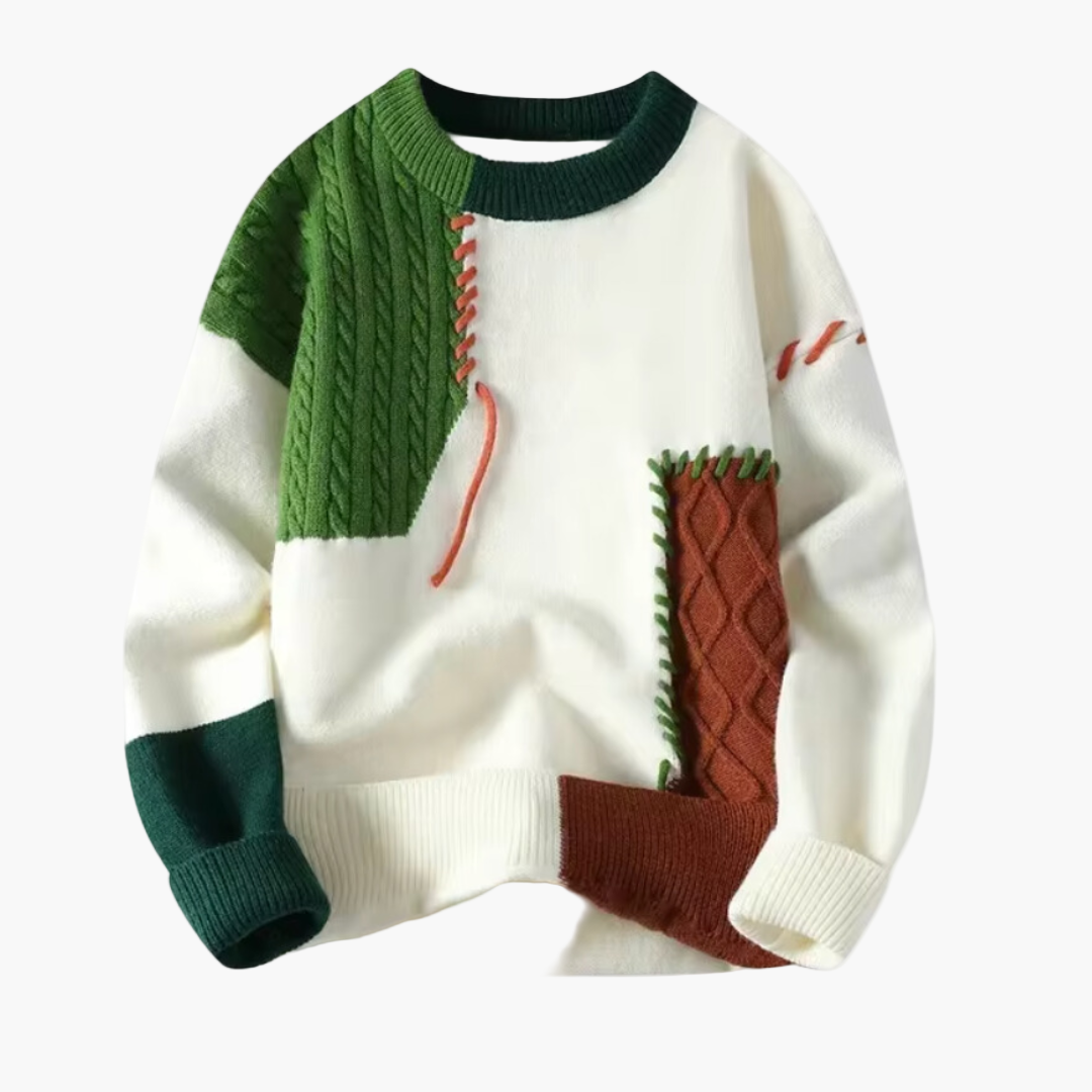 Patchwork-pullover i kreativ stil til mænd – afslappet og trendy efterårs- og vinterpullover