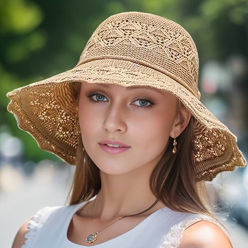Women's Openwork Wide-Brim Sun Hat - Beige
