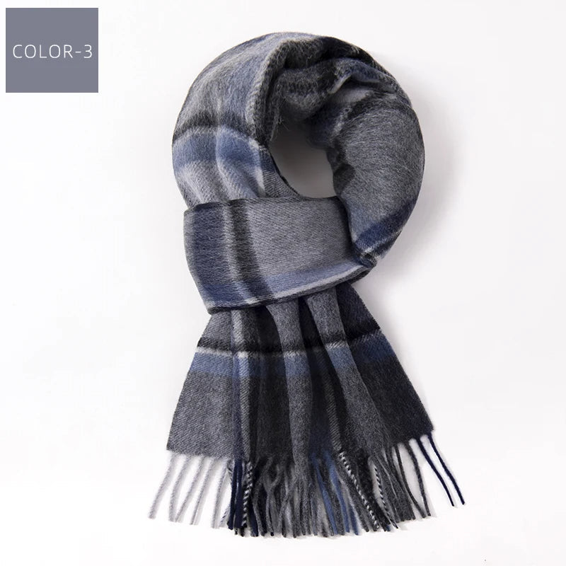 Soft Winter Scarf with Multicolored Checks and Fringes