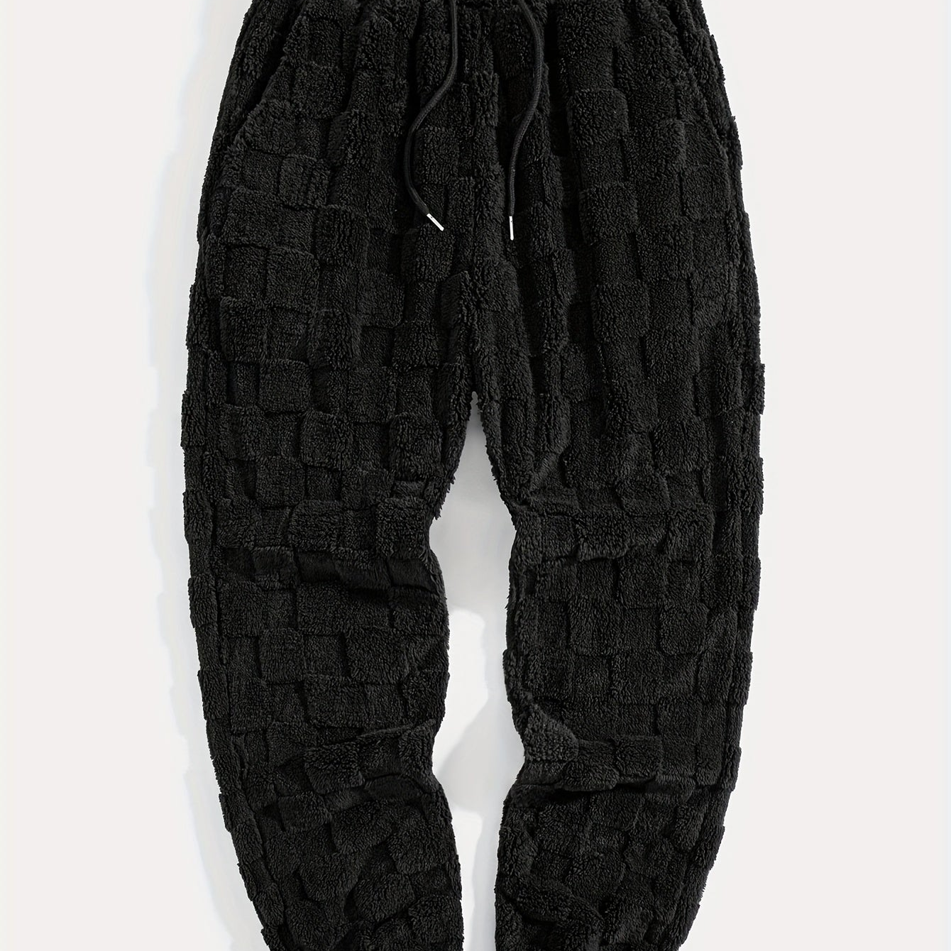 Pantalon de jogging doux à motif texturé à carreaux et cordon de serrage