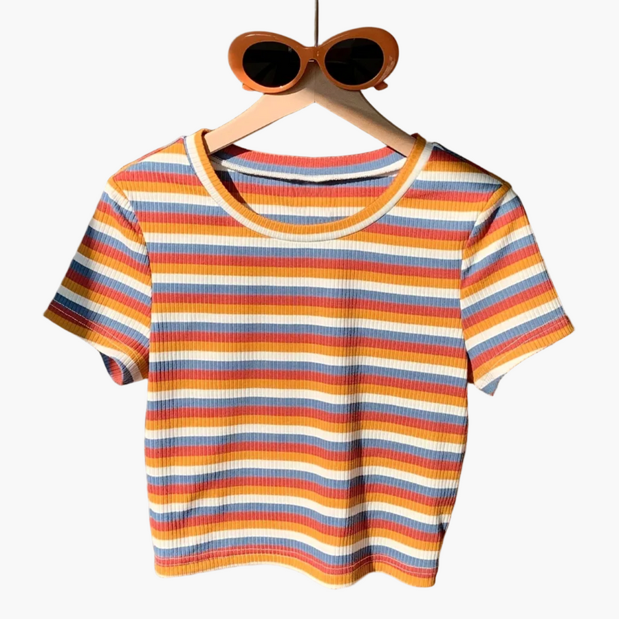 Women's short-sleeve striped T-shirt, casual and trendy style, perfect for summer