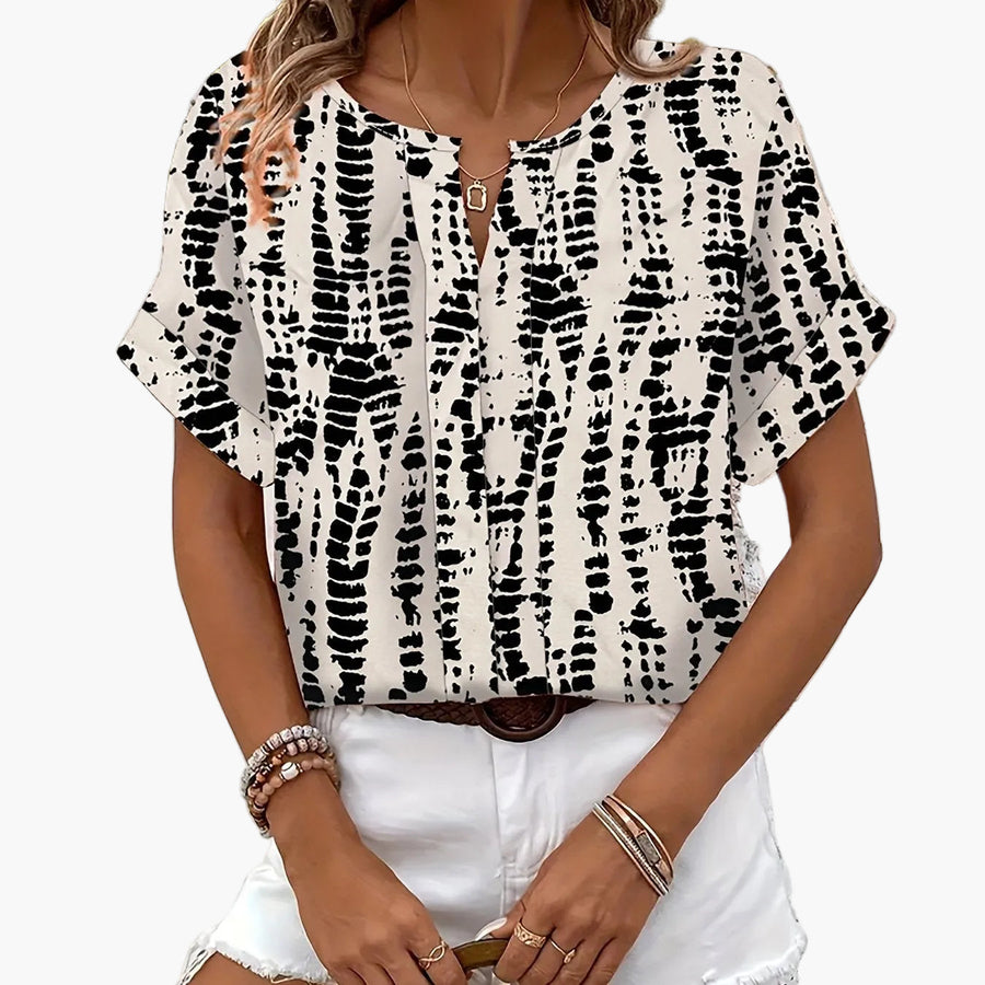 Elegant printed short-sleeve blouse for women – Chic casual style, perfect for summer and weekends