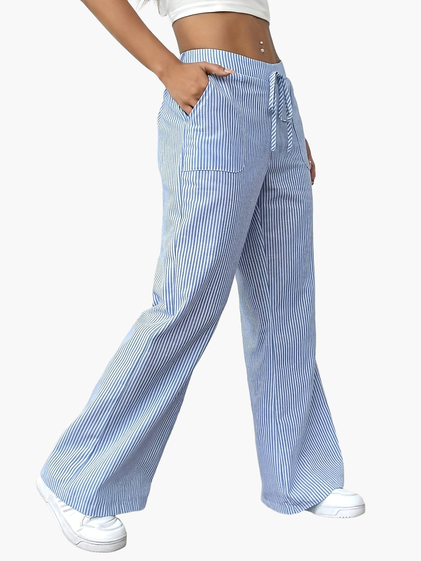 Pantalon large femme style décontracté à rayures pour le printemps et l'été