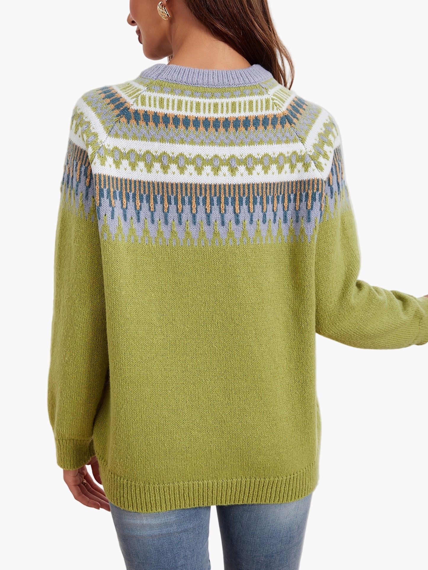 Maglione Donna Stile Nordico Chic Maniche Lunghe Motivo Geometrico per Autunno e Primavera