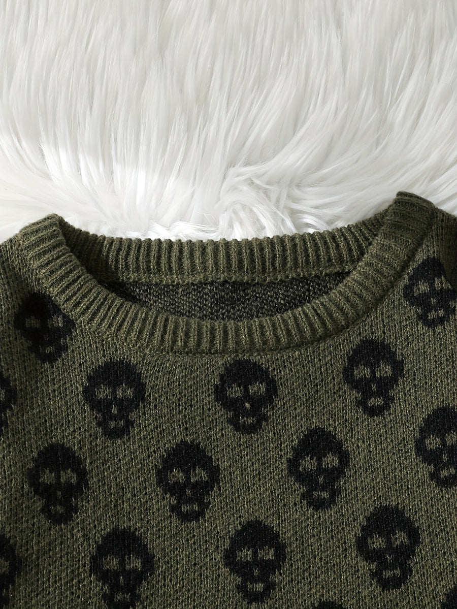 Pull col rond à motif têtes de mort en tricot doux