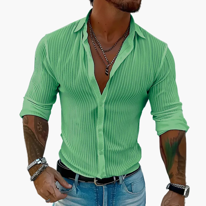 Chemise Homme Élégante à Rayures Style Décontracté Chic – Manches Longues et Col à Revers