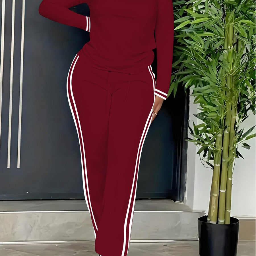 Ensemble Sport Décontracté Femme Manches Longues et Pantalon Rayures Latérales
