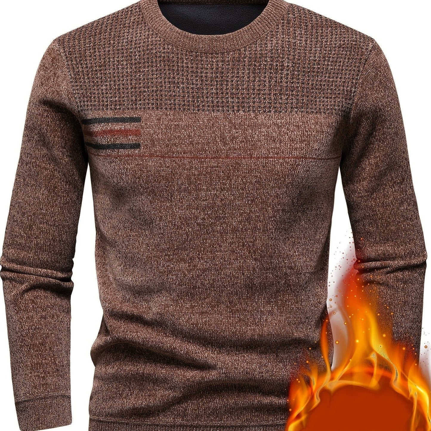 Pull Homme Col Rond Tricoté Maille Texturée Rayures Poitrine Manches Longues