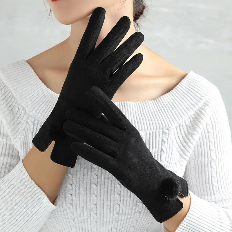 Women's Winter Gloves with Chain or Pom-Pom Embellishment