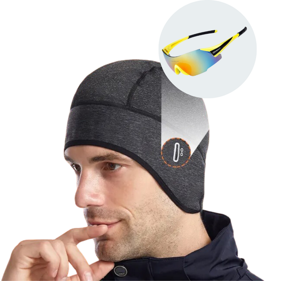 Gorro de ciclismo/deportivo forrado de forro polar con orejeras - Gris jaspeado