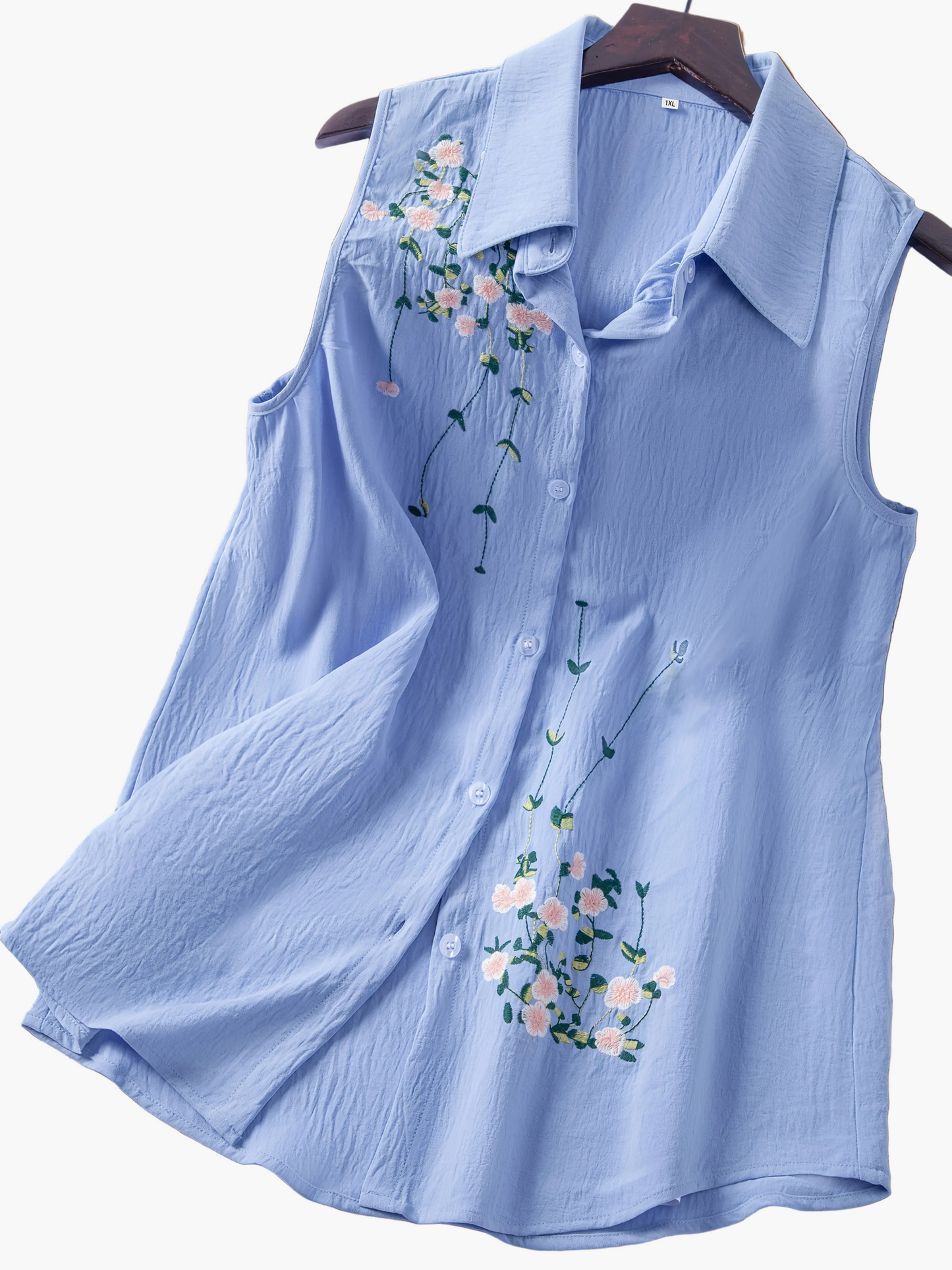 Chemisier sans manches femme style élégant avec broderie florale - Usage quotidien ou bureau
