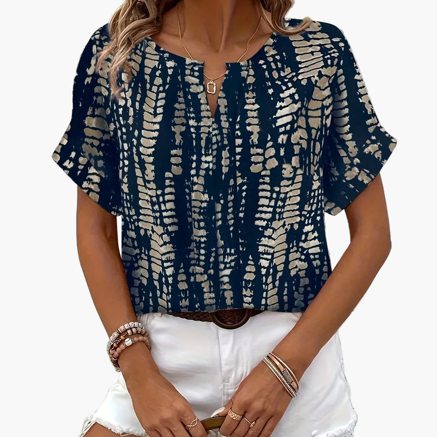 Elegant printed short-sleeve blouse for women – Chic casual style, perfect for summer and weekends