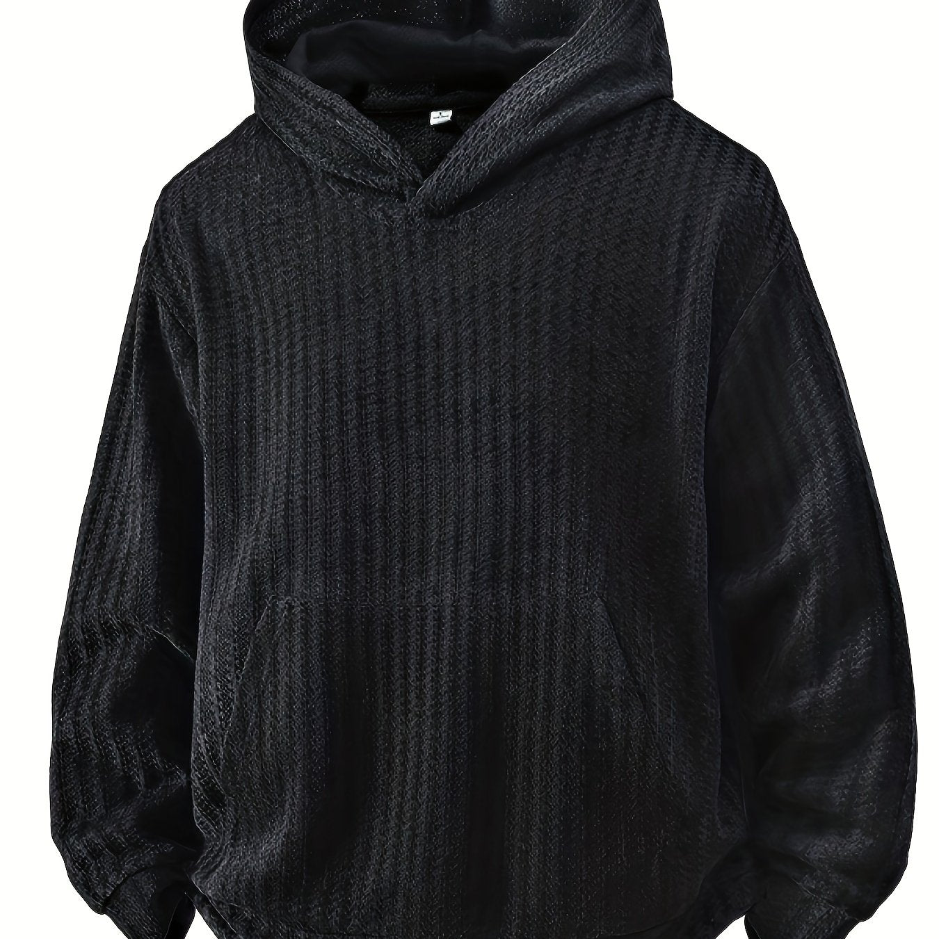 Sweat à Capuche Texturé Noir Oversize avec Poche Kangourou pour Homme