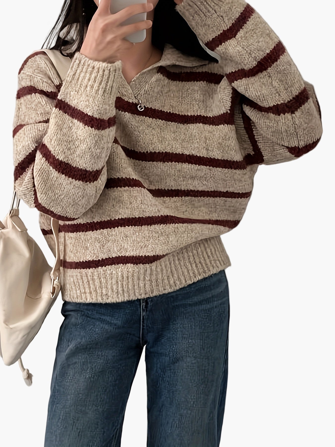 Jersey de mujer estilo elegante con rayas anchas para otoño-invierno