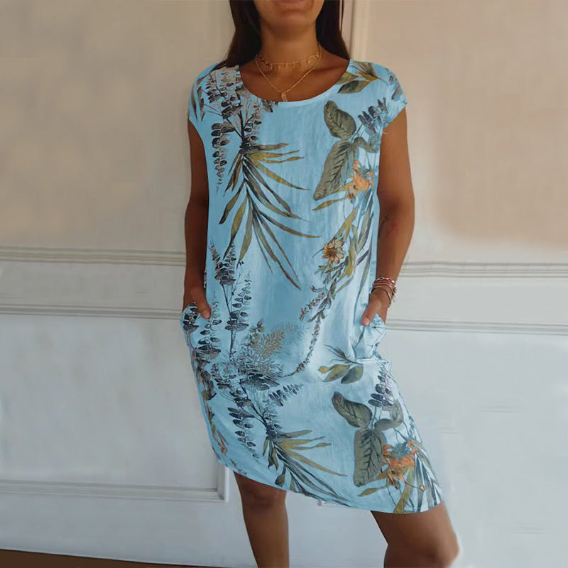 Betty – Rechte jurk met blad- en bloemenprint