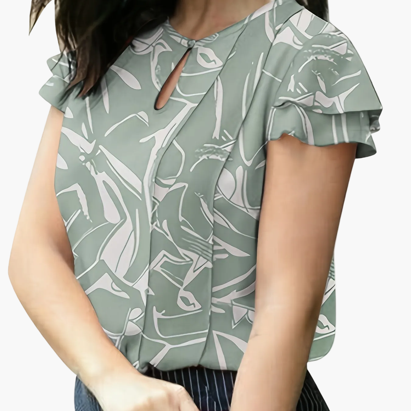 Blouse élégante à manches courtes volantées pour femme, style bureau et sorties