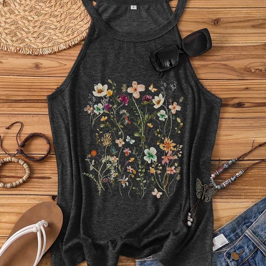 Débardeur Femme Style Bohème à Motif Fleurs Sauvages – Idéal Été et Loisirs