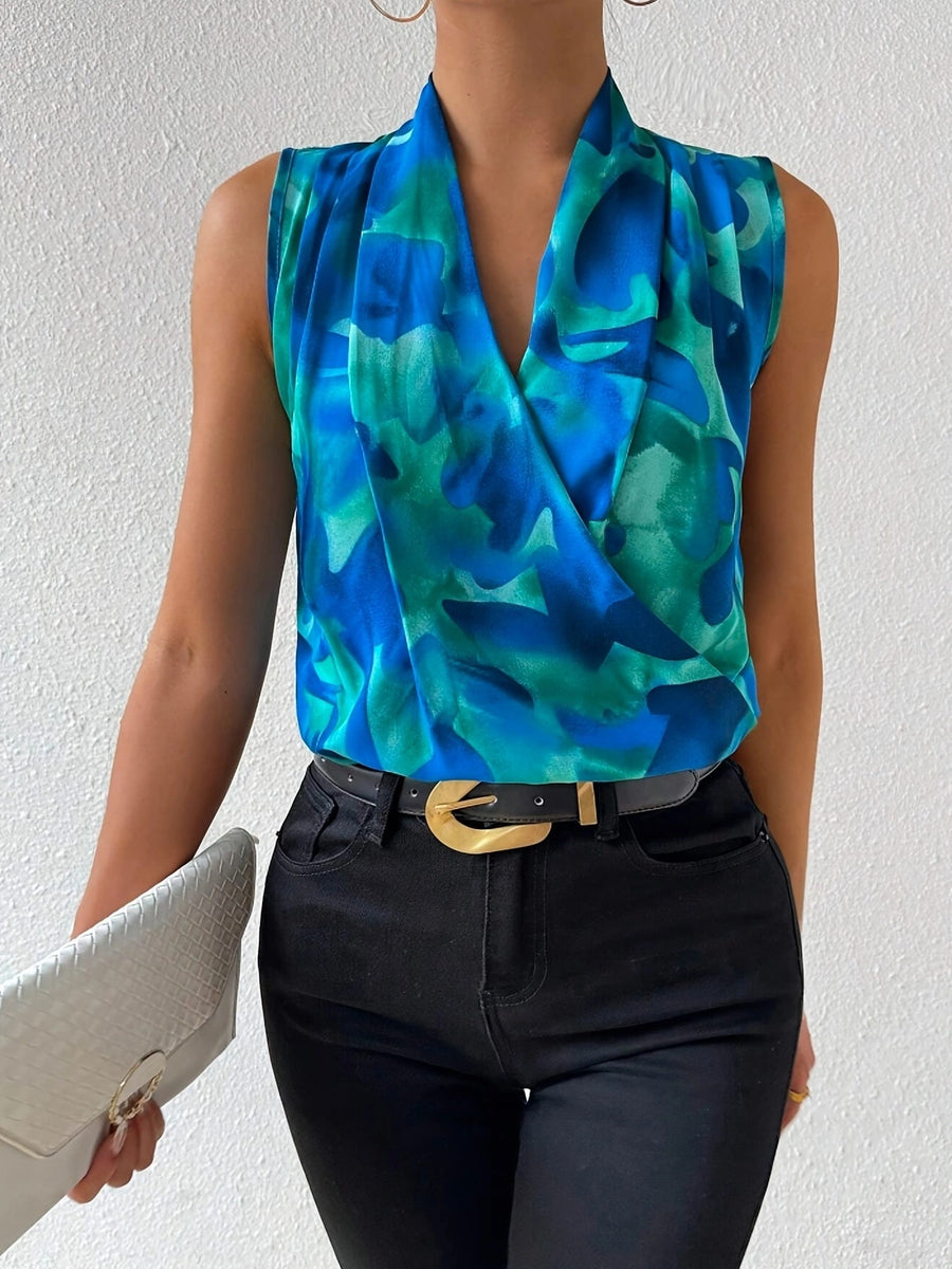 Women's sleeveless blouse, chic style with draped collar for an elegant and modern look