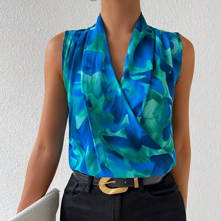 Women's sleeveless blouse, chic style with draped collar for an elegant and modern look