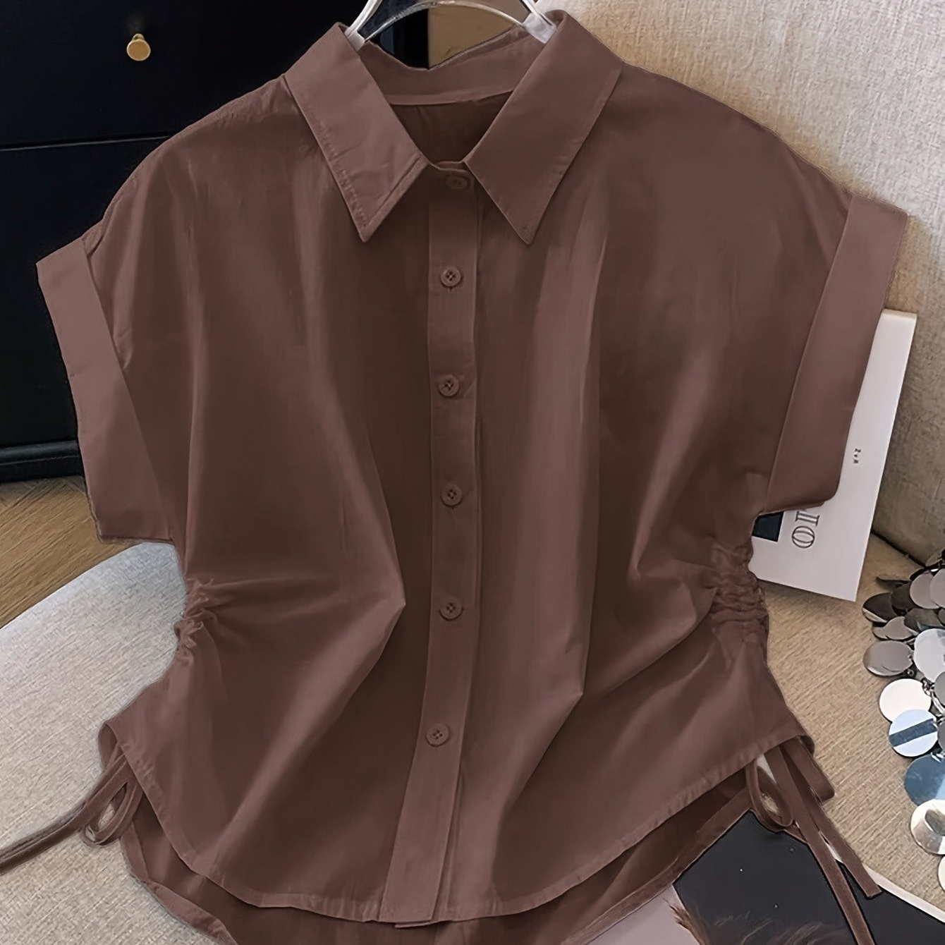Chemise Femme Manches Courtes Élégante à Boutons Style Moderne