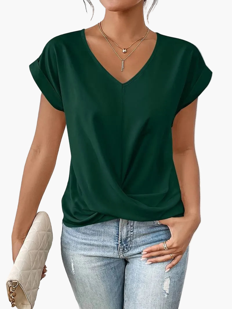 Top femme manches courtes col V style décontracté chic pour tous les jours
