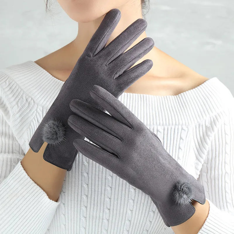 Women's Winter Gloves with Chain or Pom-Pom Embellishment