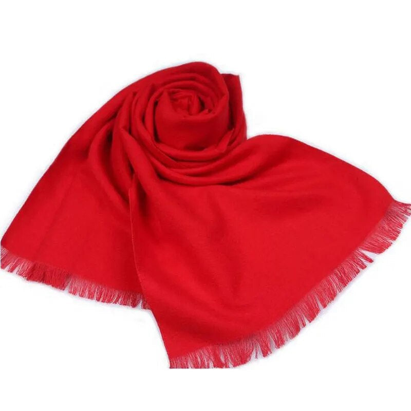 Bufanda roja lisa para hombre, suave y con flecos