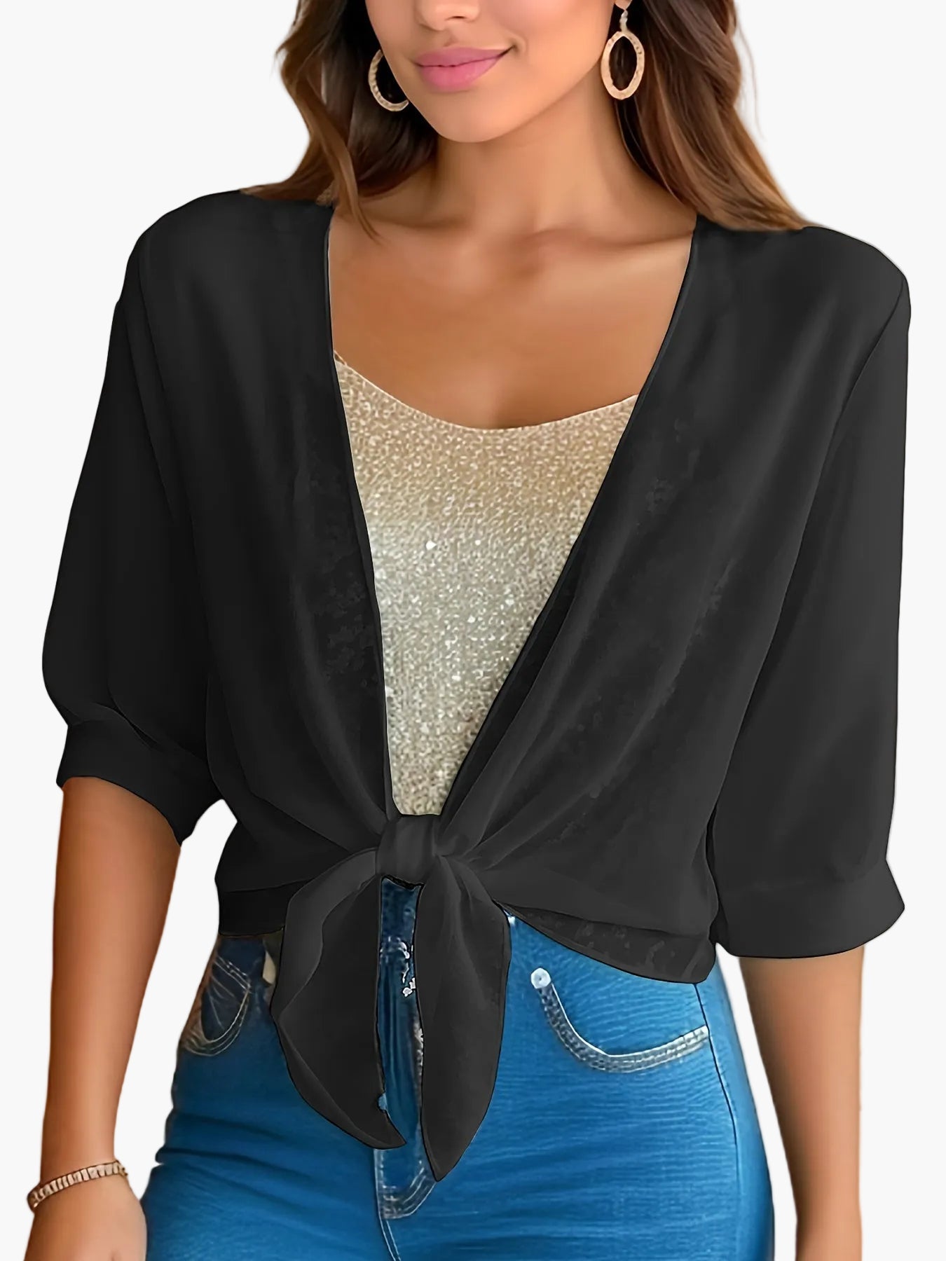 Blouse Femme Élégante à Nouer Style Décontracté Printemps Été